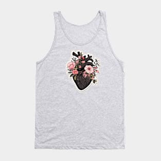 Black Goth Floral Anatomical Heart Tank Top